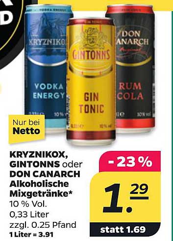 KRYZNIKOX, GINTONNS oder DON CANARCH Alkoholsiche Mixgetränke*