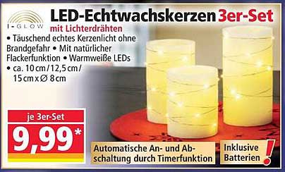 LED-Echtwachskerzen 3er-Set