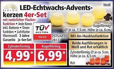 LED-Echtwachskerzen 4er-Set