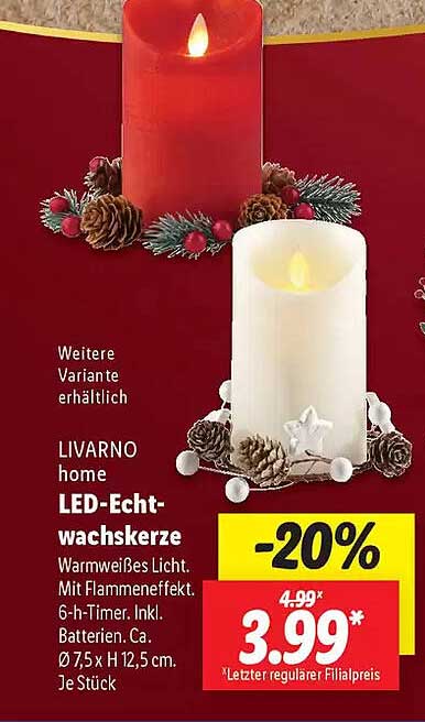 LIVARNO home LED-Echtwachskerze