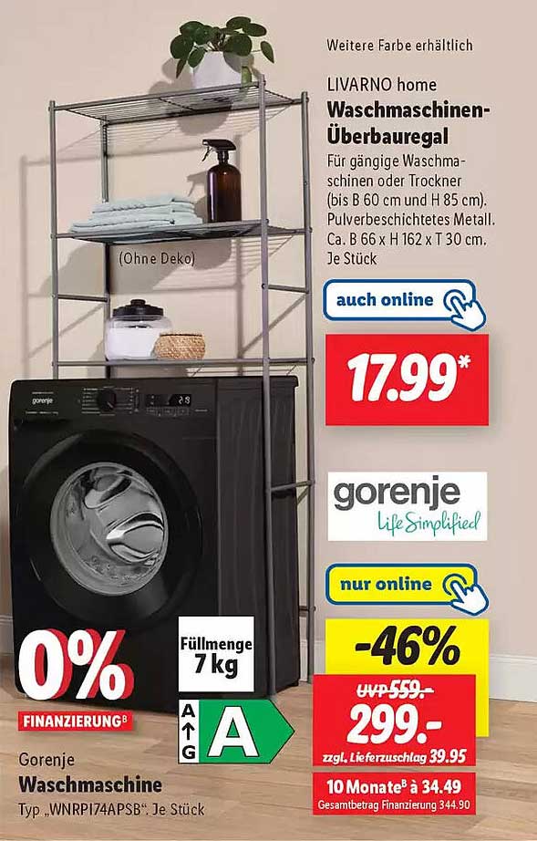 LIVARNO home Waschmaschinen-Überbauregal  
Gorenje Waschmaschine