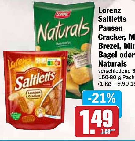 Lorenz Saltletts Pausen Cracker, Minis Brezel, Mini Bagel oder Naturals