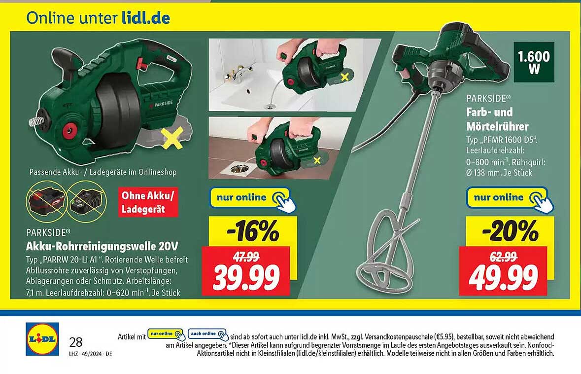 PARKSIDE® Akku-Rohrreinigungswelle 20V