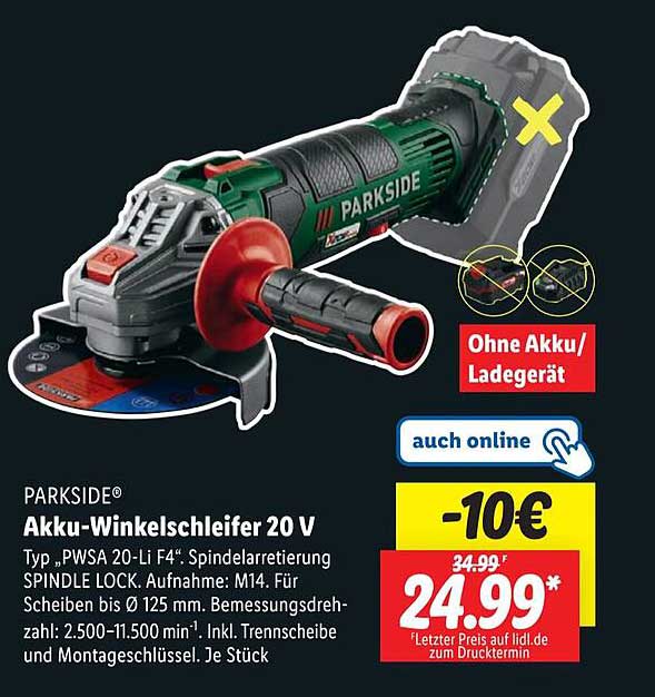 PARKSIDE Akku-Winkelschleifer 20 V