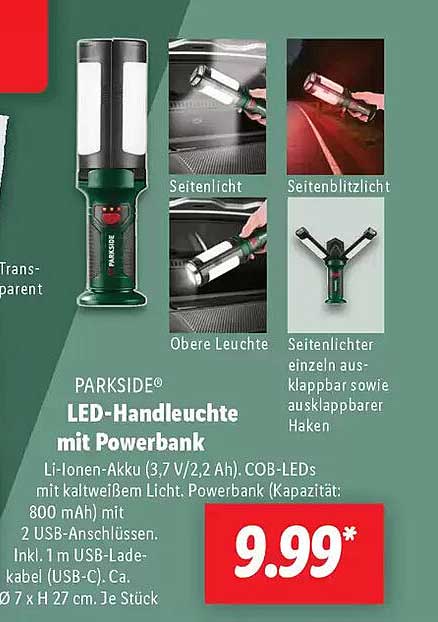 PARKSIDE® LED-Handleuchte mit Powerbank