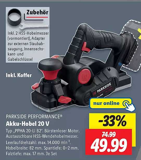 PARKSIDE PERFORMANCE® Akku-Hobel 20 V