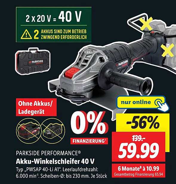 PARKSIDE PERFORMANCE® Akku-Winkelschleifer 40 V