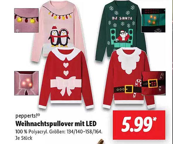 pepp-arts!® Weihnachtspullover mit LED