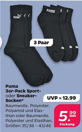 Puma 3er-Pack Sport- oder Sneaker-Socken