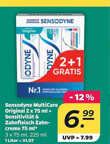 Sensodyne MultiCare Original 2 x 75 ml + Sensitivität & Zahnfleisch Zahnpasta 75 ml*