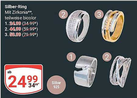 Silber-Ring Mit Zirkonia, teilweise bicolor