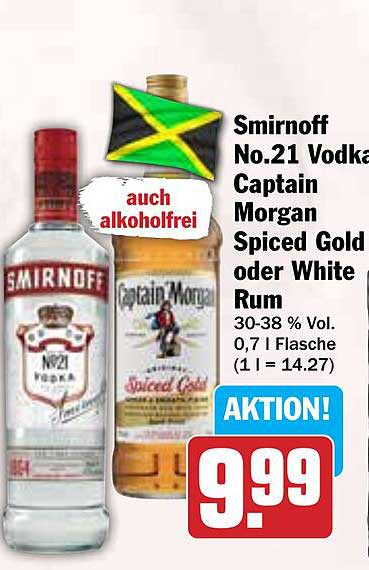 Smirnoff No.21 Vodka Captain Morgan Spiced Gold oder White Rum