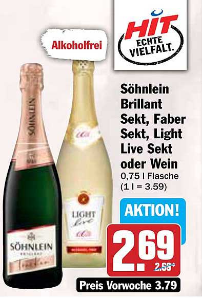 Söhnelein Brillant Sekt, Faber Sekt, Light Live Sekt oder Wein