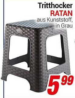 Tritthocker Ratan aus Kunststoff, in Grau