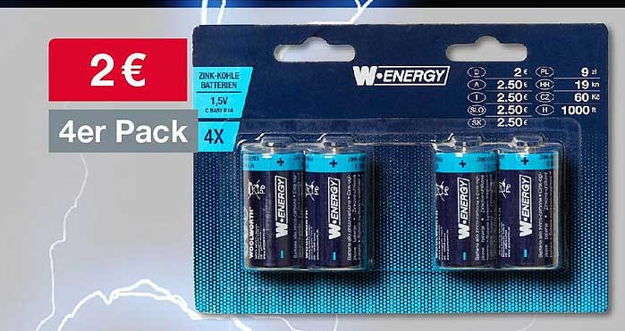 W-ENERGY Zink-Kohle Batterien 4er Pack