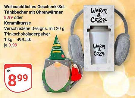 Weihnachtliches Geschenk-Set Trinkbecher mit Ohrenwärmer