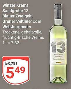 Winzer Krems Sandgrube 13 Blauer Zweigelt, Grüner Veltliner oder Weißburgunder