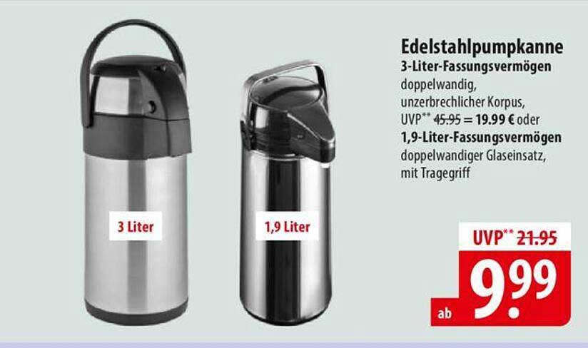 Edelstahlpumpkanne 3-Liter-Fassungsvermögen