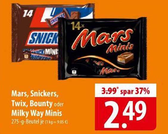 Mars, Snickers, Twix, Bounty oder Milky Way Minis