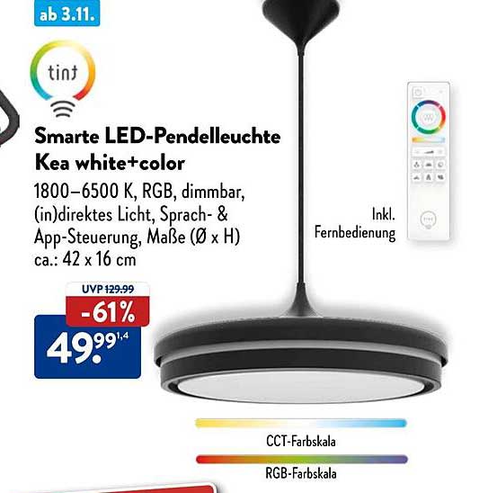 Smarte LED-Pendelleuchte Kea white+color