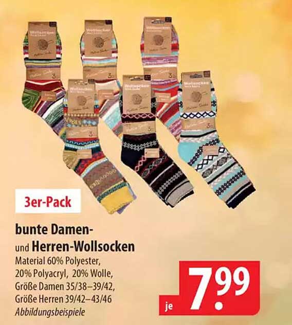 3er-Pack bunte Damen- und Herren-Wollsocken