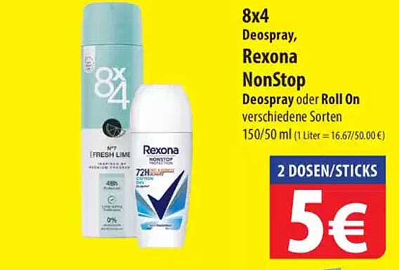 8x4 Deospray, Rexona NonStop Deospray oder Roll On