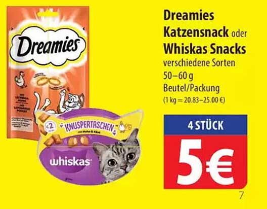 Dreamies Katzensnack oder Whiskas Snacks