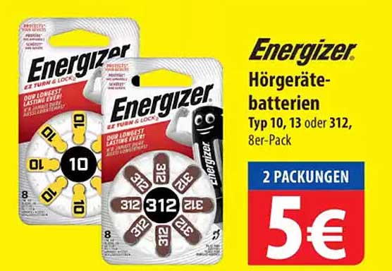 Energizer Hörgerätebatterien Typ 10, 13 oder 312