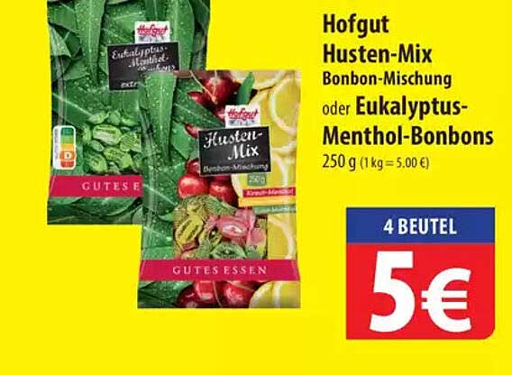 Hofgut Husten-Mix Bonbon-Mischung oder Eukalyptus-Menthol-Bonbons