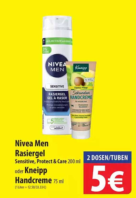 Nivea Men Rasiergel Sensitive, Protect & Care oder Kneipp Handcreme