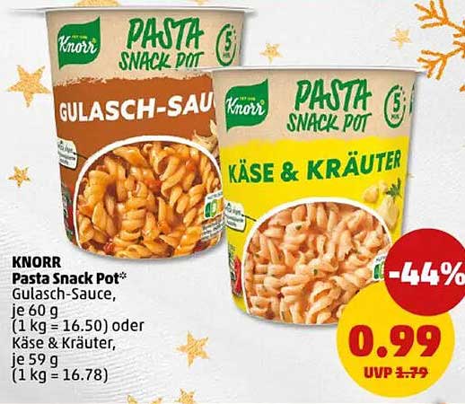 Knorr Pasta Snack Pot* Gulasch-Sauce oder Käse & Kräuter