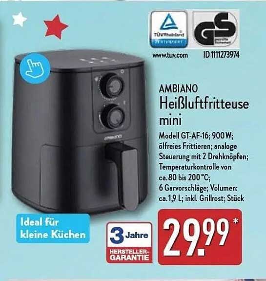 AMBIANO Heißluftfritteuse mini