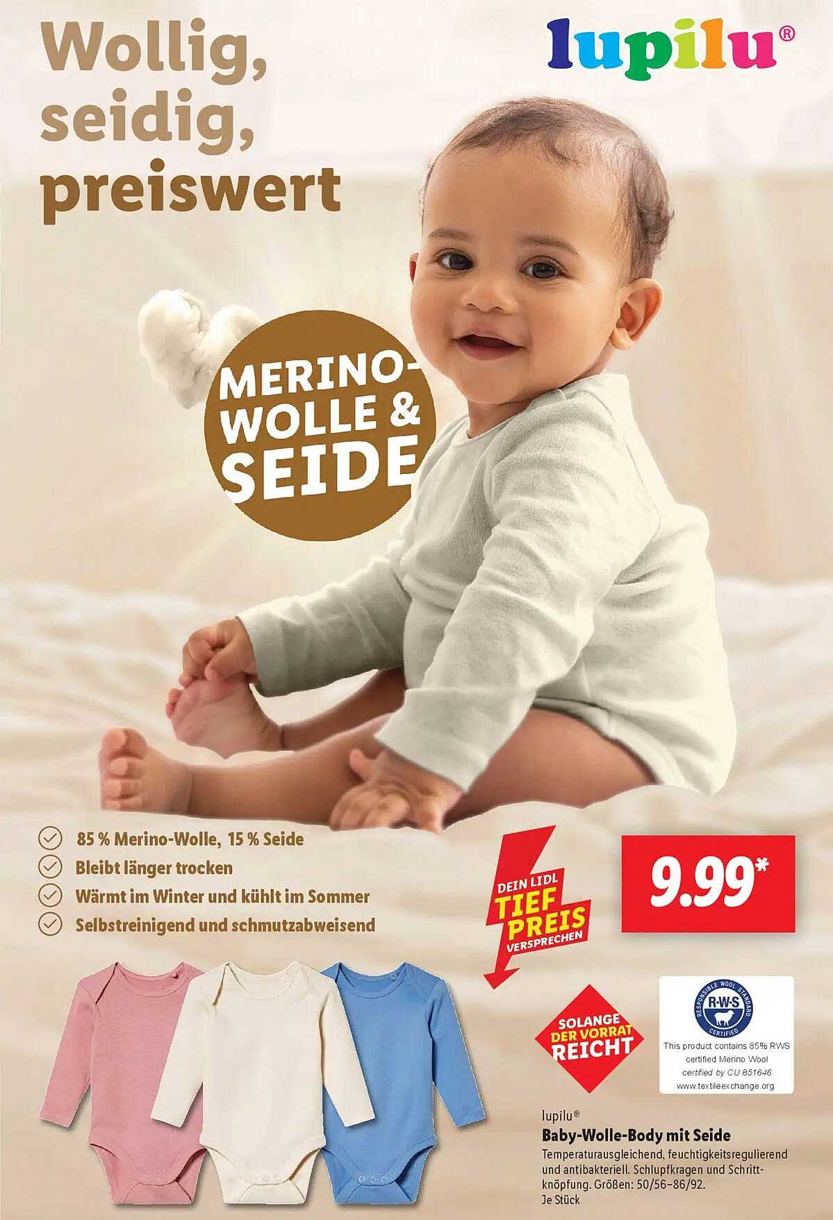 Baby-Wolle-Body mit Seide