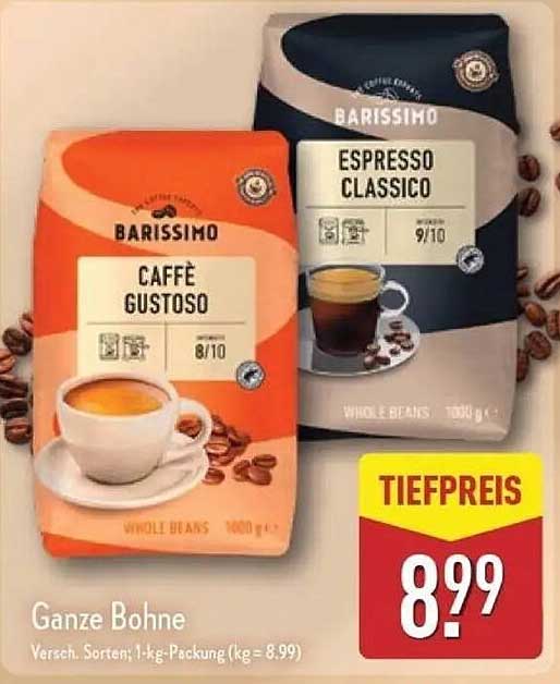 BARISSIMO Caffè Gustoso  
BARISSIMO Espresso Classico  
Ganzer Bohne