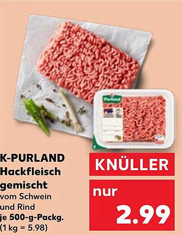 K-PURLAND Hackfleisch gemischt vom Schwein und Rind