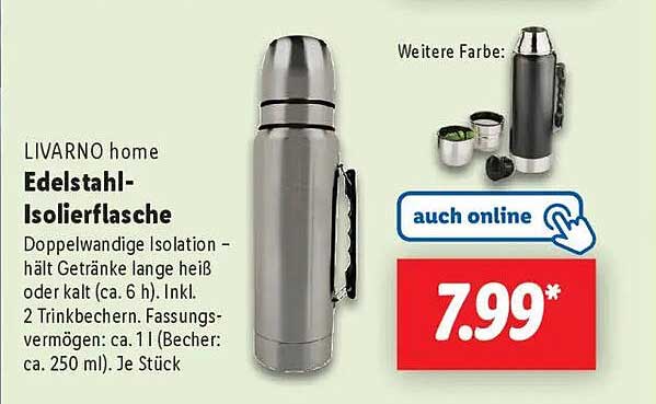 LIVARNO home Edelstahl-Isolierflasche