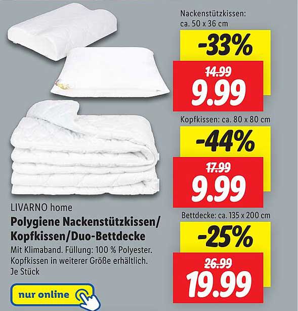 LIVARNO home Polygiene Nackenstützkissen/Kopfkissen/Duo-Bettdecke