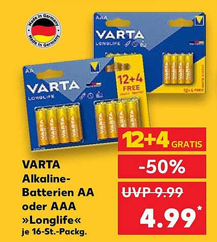 VARTA Alkaline-Batterien AA oder AAA »Longlife«