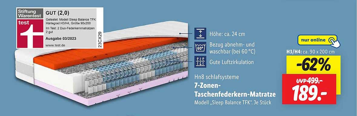 7-Zonen-Taschenfedermatratze Modell „Sleep Balance TFK“