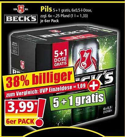 Beck's Pils 5 + 1 gratis 6x0,5 l Dose