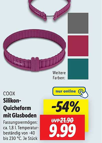 COOX Silikon-Quicheform mit Glasboden