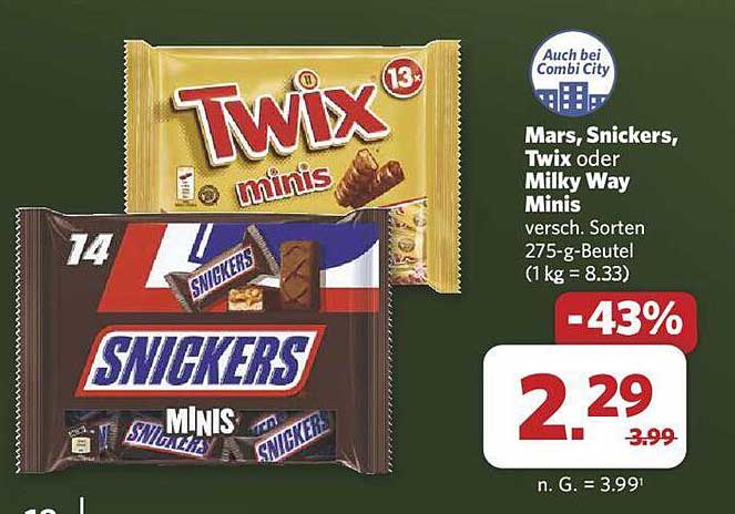 Mars, Snickers, Twix oder Milky Way Minis