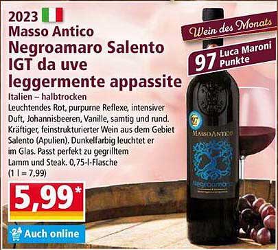 Masso Antico Negroamaro Salento IGT da uve leggermente appassite