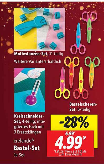 Motivstanzen-Set, 11-teilig  
Kreisschneider-Set, 4-teilig  
Bastelscheren-Set, 6-teilig  
crelando® Bastel-Set  