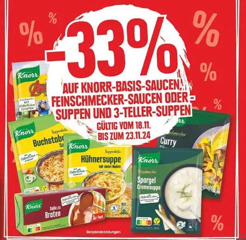 Knorr-basissaucen, Feinschmecker-Saucen oder Suppen und 3-Teller-Suppen