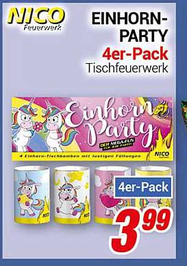 EINHORN-PARTY 4er-Pack Tischfeuerwerk