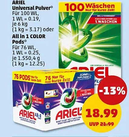 ARIEL Universal Pulver  
ARIEL All in 1 COLOR Pods