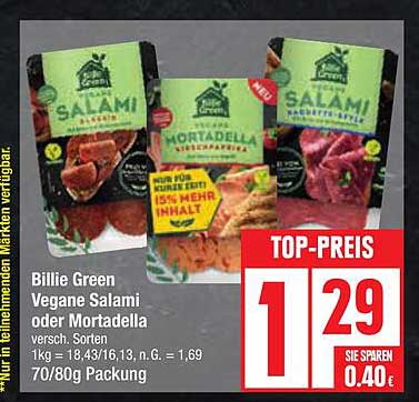 Billie Green Vegane Salami oder Mortadella