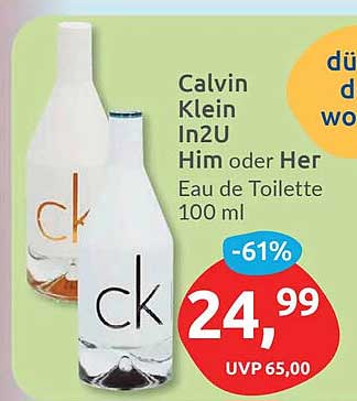 Calvin Klein In2U Him oder Her Eau de Toilette 100 ml