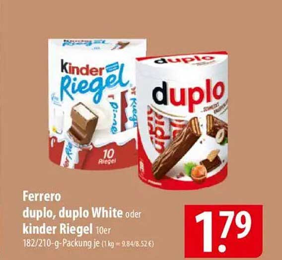 Ferrero duplo, duplo White oder kinder Riegel 10er